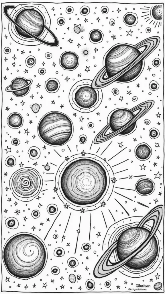 Páginas para colorear del espacio del sistema solar